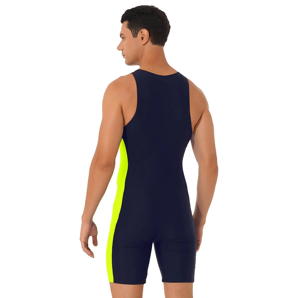 Men One-piece Swimwear Sleeveless Color Contrast Bodysuit Triathlon Wetsuit for Beach Pool Swimming Bathing Suits Male Swimsuits