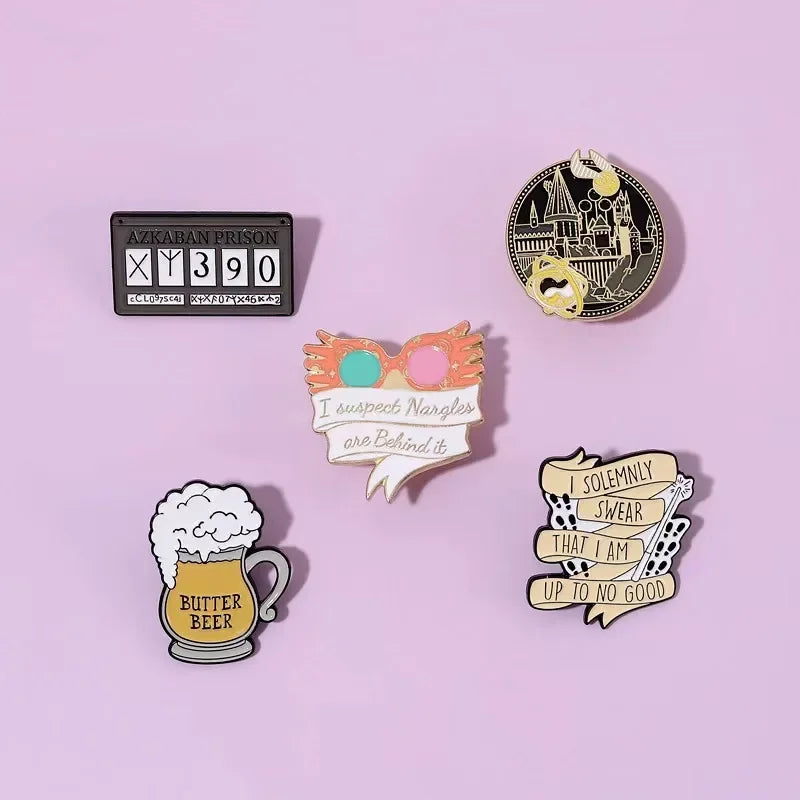 Classics Magic World Enamel Pins Train Tickets Sunglasses Howler Beer Brooches Witch Wizard Lapel Badges Jewelry Gift For Friend