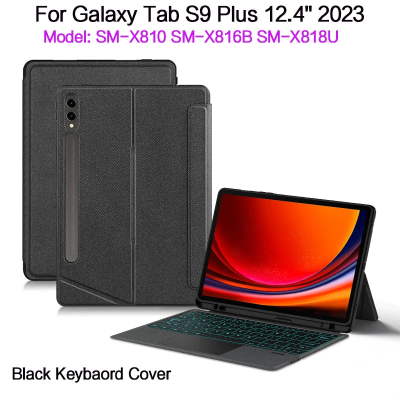 HUWEI Magic Keyboard For Samsung Galaxy Tab S9 S8 S7 Plus FE 12.4" Case Smart Backlit TouchPad Spanish Portuguese Keyboard Cover