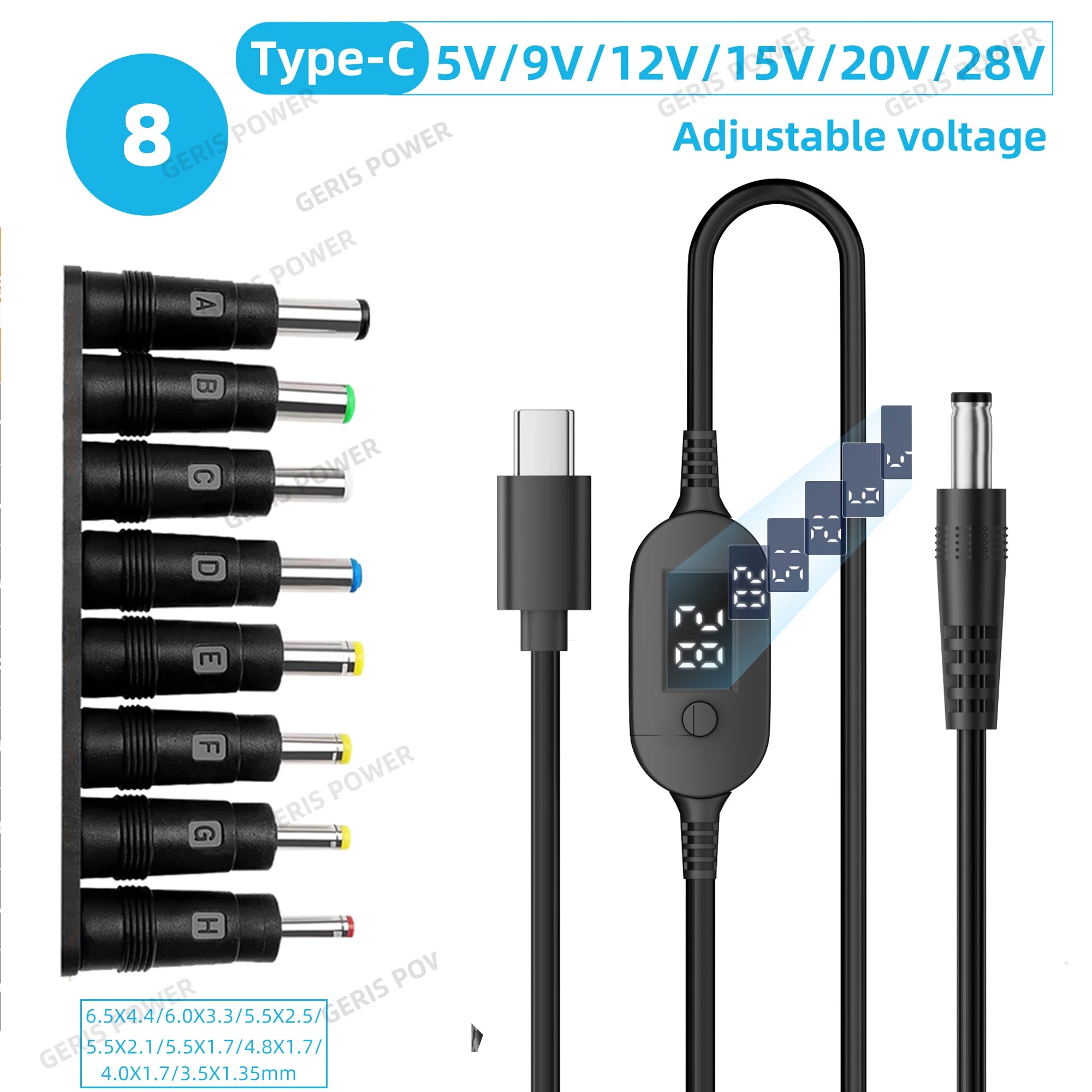 USB-C to DC Boost Converter Cable Type C to 5V 9V 12V 15V 20V 28V Adjustable Voltage Adapter Cord for Laptop Wireless Router TV