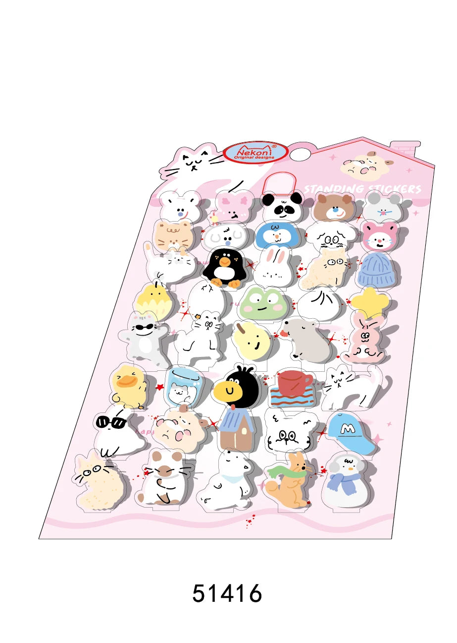 Korean Import NEKONI Fun 3D Standing Sticker Cartoon Character Animals Scrapbooking Diy Journal Cute Stationery Sticker Gift