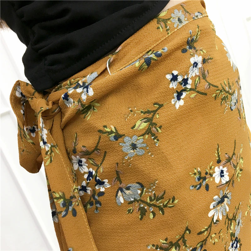 Vacation Style Wrap Skirt Beachside Long Skirt Women's High Waist A-Line Midi Skirt Floral Print One-Piece Summer Spring