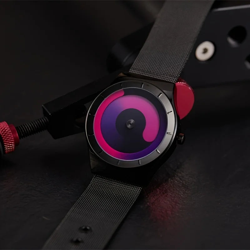 Fashionable trendy man watches personalized creativity no pointers starry vortex circular dial quartz watch relojes para hombres