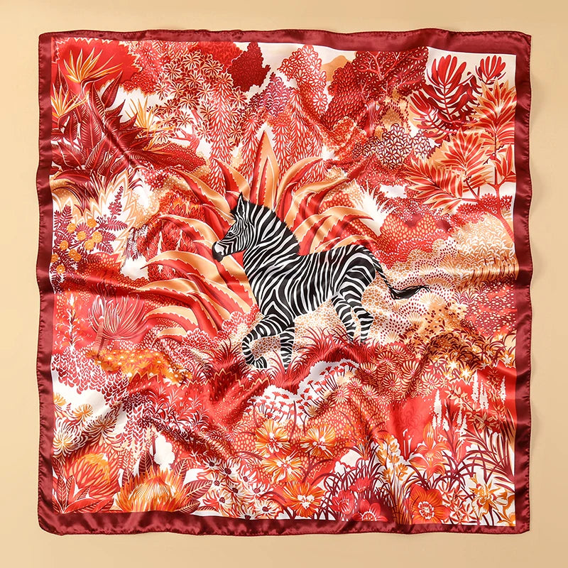 90x90CM Square Scarf New Luxury Design Popular Silk Style The Four Seasons Scarves Women Sunscreen Beach Kerchief Hijab