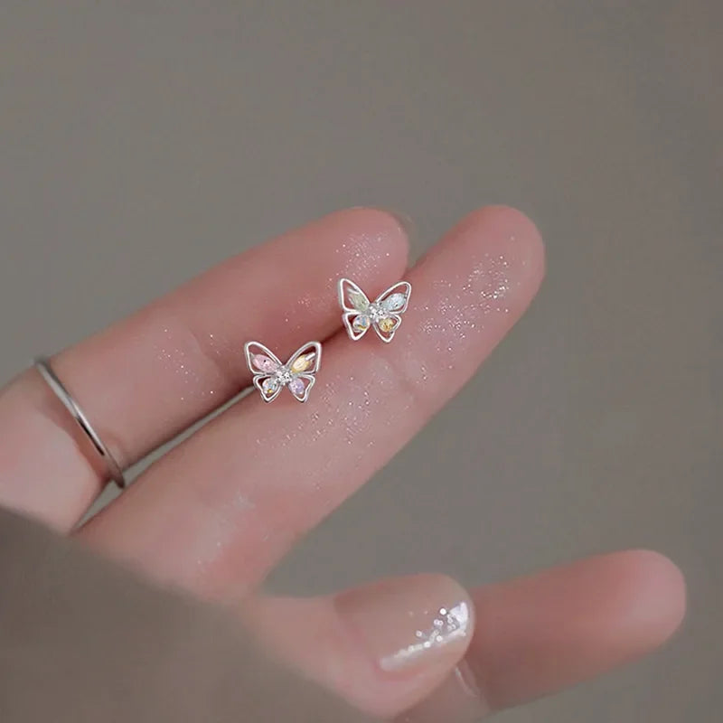 925 Silver Needle Water Drop Flower Crystal Earrings Shiny Silver Color Beautiful Mini Earrings Jewelry Gifts