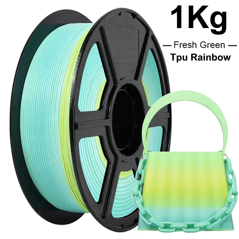 200g/500g/1Kg 3D Printer Filament TPU Transparent Rainbow Elastic Flexible 1.75mm Roll Flex tpu Fresh Green 3D Printing Material