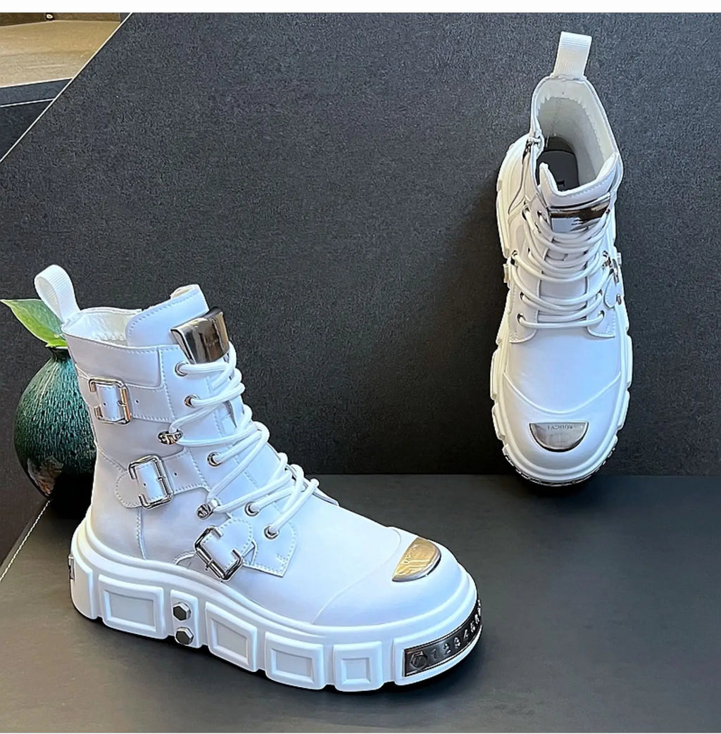New Arrival Men Fashion Casual Metal Short Boots Spring Autumn Luxury Designer Youth Trending High Top Thick Bottom Sneakers