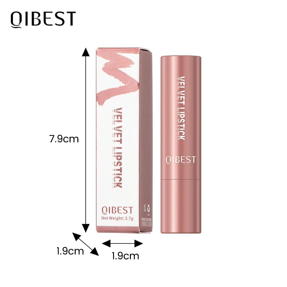 QIBEST Nude Lipstick Matte Lip Gloss High Pigment Makeup Classic Sexy Lipgloss Non-Stick Cup Long Lasting Red Lip Tint Cosmetics