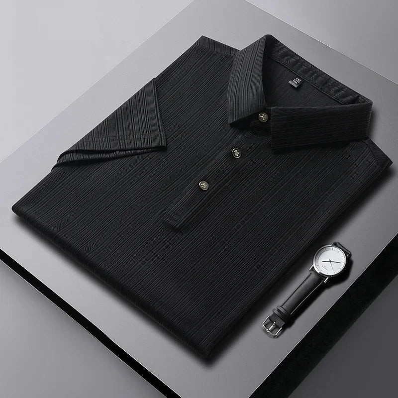 2025 New Men's Casual and Fashionable Solid Color Short Sleeved Polo Shirt Comfortable and Versatile Summer T-shirt