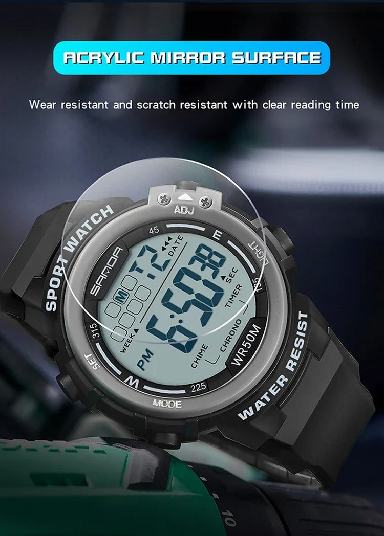 SANDA 2140 Watches Alarm Clock Chrono 5Bar Waterproof Digital Watch reloj hombre New Fashion Outdoor Sport Men Multifunction