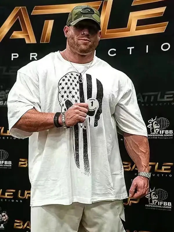 2026 Fitness man's loose sports T-shirt. Made of cotton, it is comfortable and suitable for sports enthusiasts.