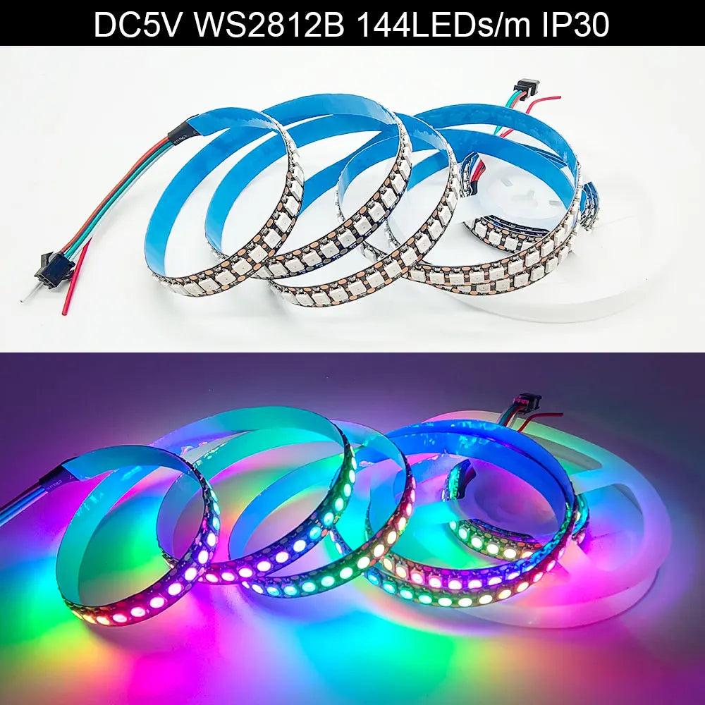 5V WS2812B WS2812 Digital Flexible Individually Addressable Pixel Led Strip RGB LED Strip 30/60/74/96/144Pixel/Leds/M Tape Light