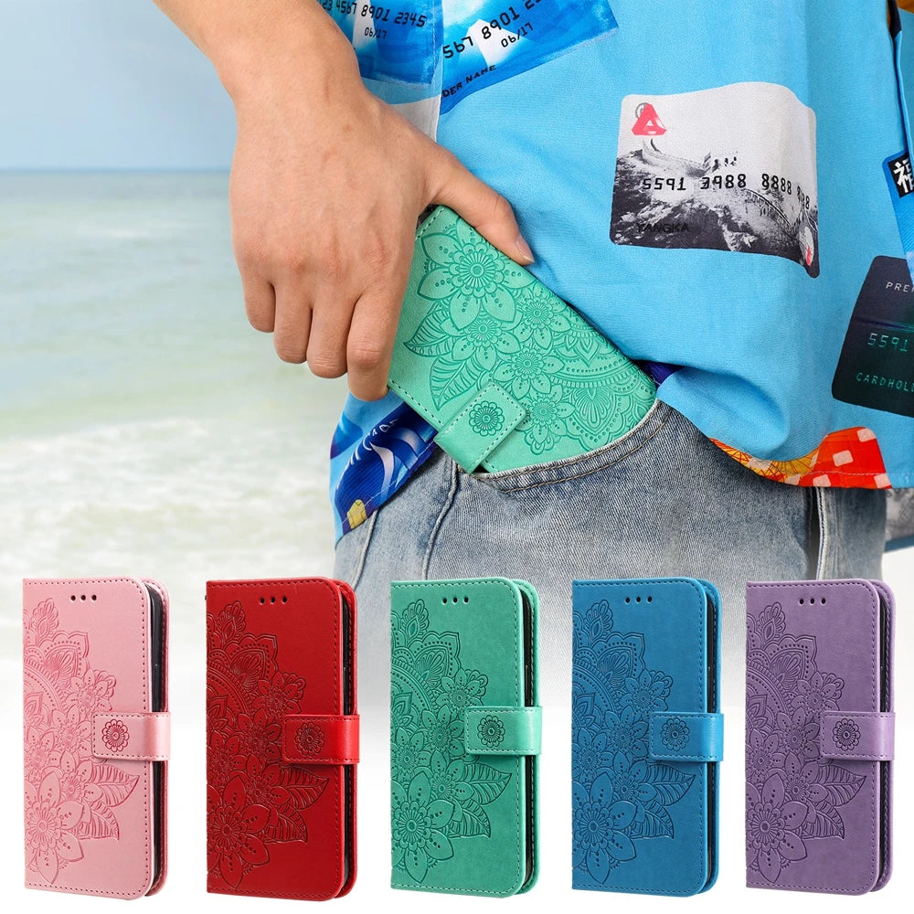 Premium Sun Flower Embossed Flip Leather Wallet Case For Honor Magic7 Lite Magic 7 6 5 4 Pro Magic6 Lite 5G Magnetic Flip Cover