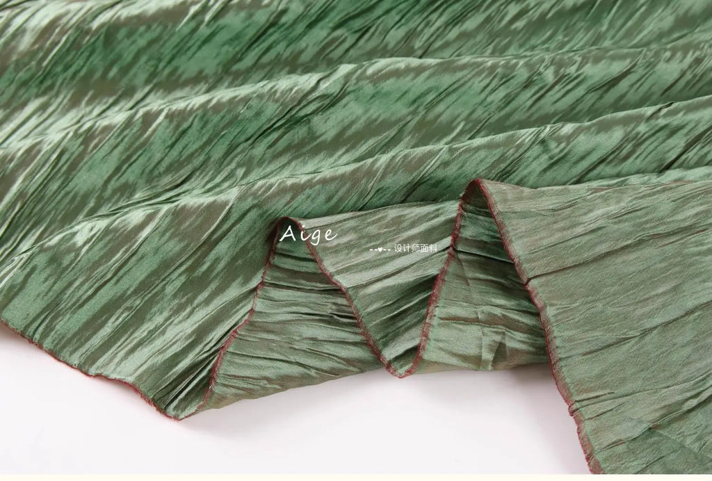Irregular Pleated Fabric Glossy By Meters for Dress Skirt Shirt Windbreaker Diy Sewing Designer Cloth Soft Comfortable Plain Red