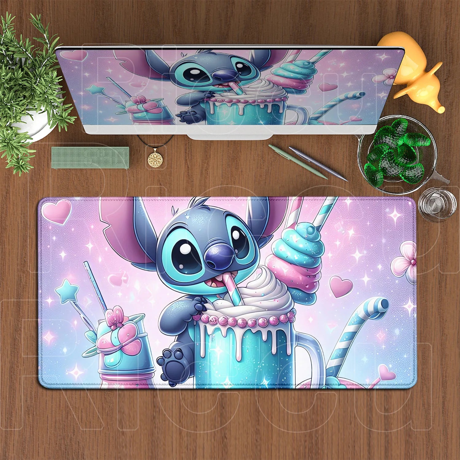 Large Gaming Mice Pad Kawaii Anime Stitch Mousepad Gamer Mausepad XXL Computer Office Speed Deskmat Keyboard Cabinet Accessories