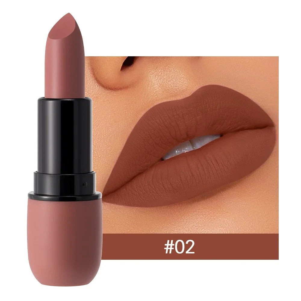 6 Colors Sexy Matte Lipstick Waterproof Long Lasting Color Rendering Non-stick Nude Brown Lipstick Pencil Woman Makeup Cosmetics