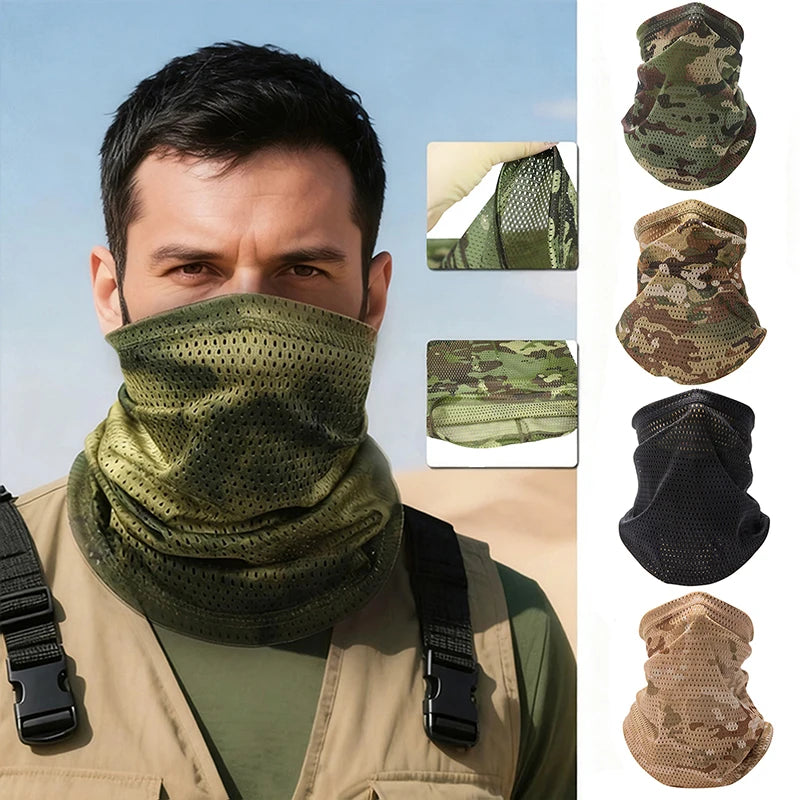 Lightweight Outdoor Cycling Sunscreen Face Shield Large Mesh Windproof Neckerchief Camo Mask Neck Gaiter Cover for Men Women