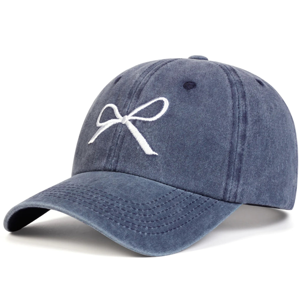 Unisex Bow Embroidery Wash Baseball Caps Spring and Autumn Outdoor Adjustable Casual Hats Sunscreen Hat