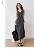 VIMLY Summer Tank Dresses 2026 Woman Simple Gray Cotton Blend Knitted Loose Sleeveless A Line Long Dress Women's Clothing M9852