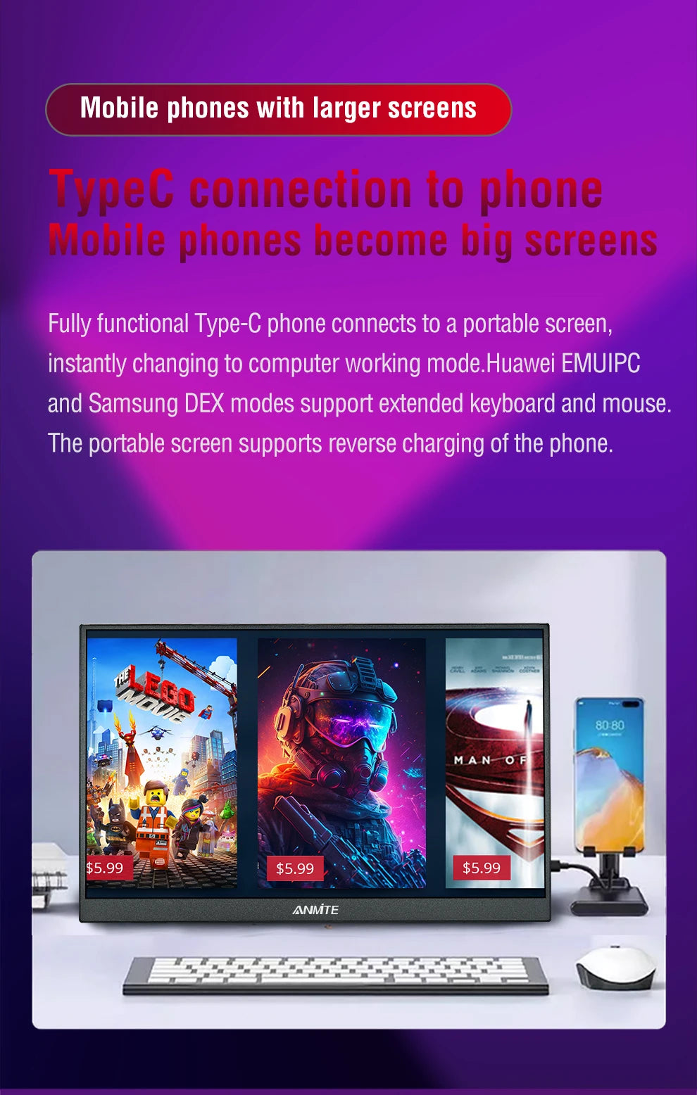 16-Inch 2.5K Portable Gaming Monitor 144Hz/120Hz 500cd/m Low Blue Light For XBox PS4 / 5 Switch Cell Phone PC Loptop Extension