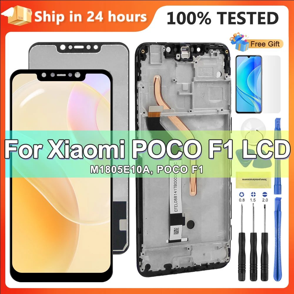 6.18” AMOLED For Xiaomi Poco F1 Screen with Frame, For Xiaomi Pocophone F1 PocoF1 LCD Display Touch Screen Digitizer Replacemen