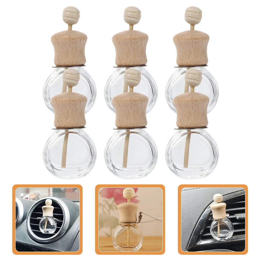 6Pcs Car Air Freshener Aromatherapy Bottle Scent Diffuser Compact Essential Oil Glass Holder Automotive Fragrance Accessories