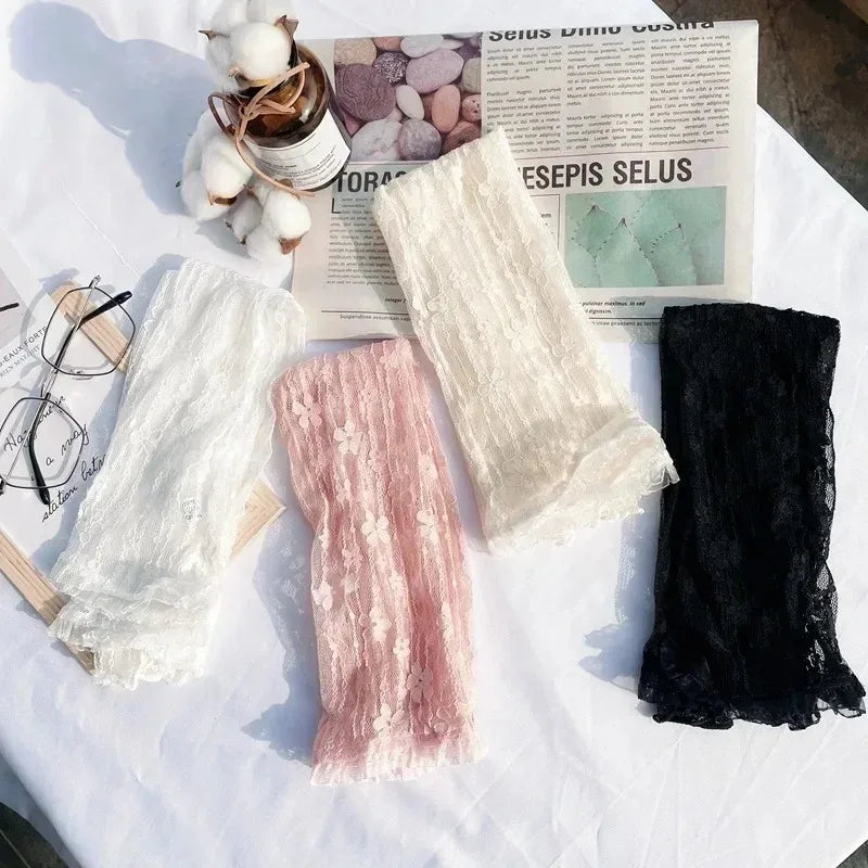Summer Long Fingerless Gloves Women Sun Protection Sleeves Gloves Lady Thin Lace Mesh Arm Sleeve Sunscreen Uv Breathable Mittens
