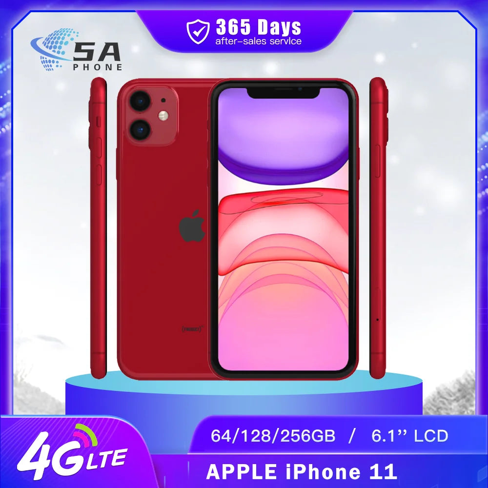 Original Apple iPhone 11 4G Mobile Phone Face ID NFC 64GB/128GB/256GB ROM 6.1'' Dual 12MP A13 Bionic Hexa-Core IOS SmartPhone