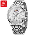 OLEVS 3653 Luminous Chronograph Stainless Steel Quartz Watch for Men Waterproof Sports Calendar Date Wristwatches Reloj Hombre