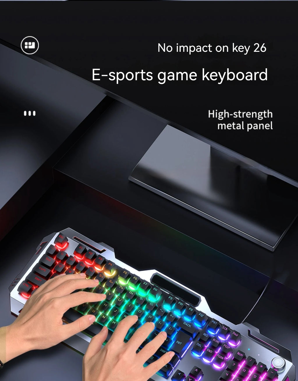 EWEADN GX810 Wired Membrane Keyboard, All-Metal Panel with Multimedia knob and mobile phone holder, for Games and Office(Black)