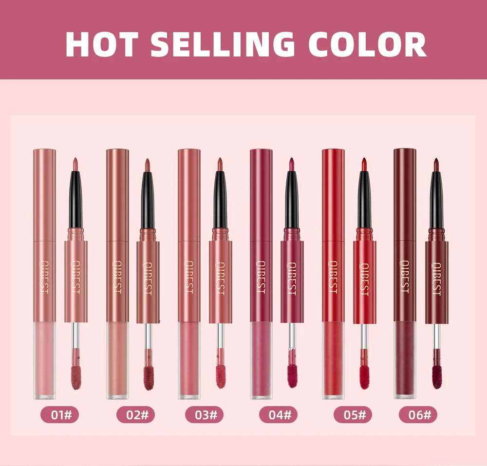 6 Colors Double-end Lip Gloss Waterproof Lipstick Pencil Long Lasting Sexy Red Lipgloss Beauty Matte Lip Liner Pen Lips Makeup