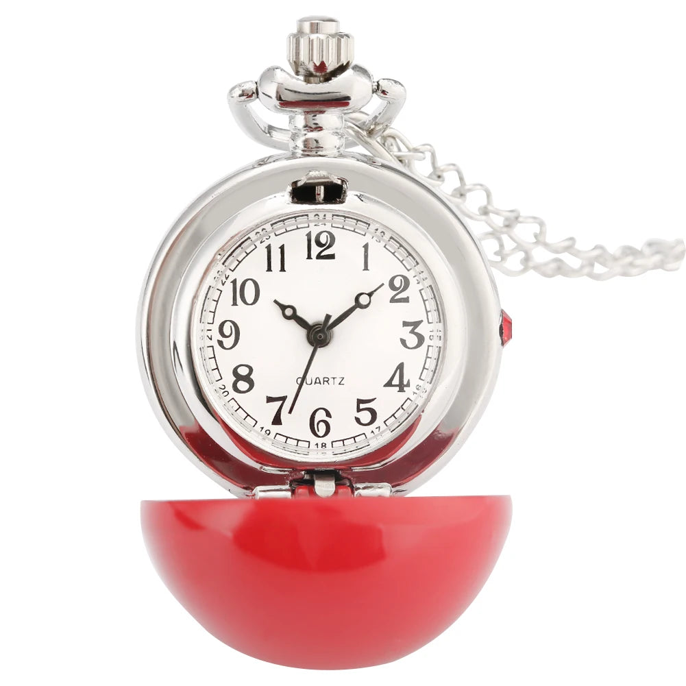 Xmas Red White Ball Shaped Necklace Pocket Watch Kids Pendant Quartz Pocket Clock Christmas Gifts
