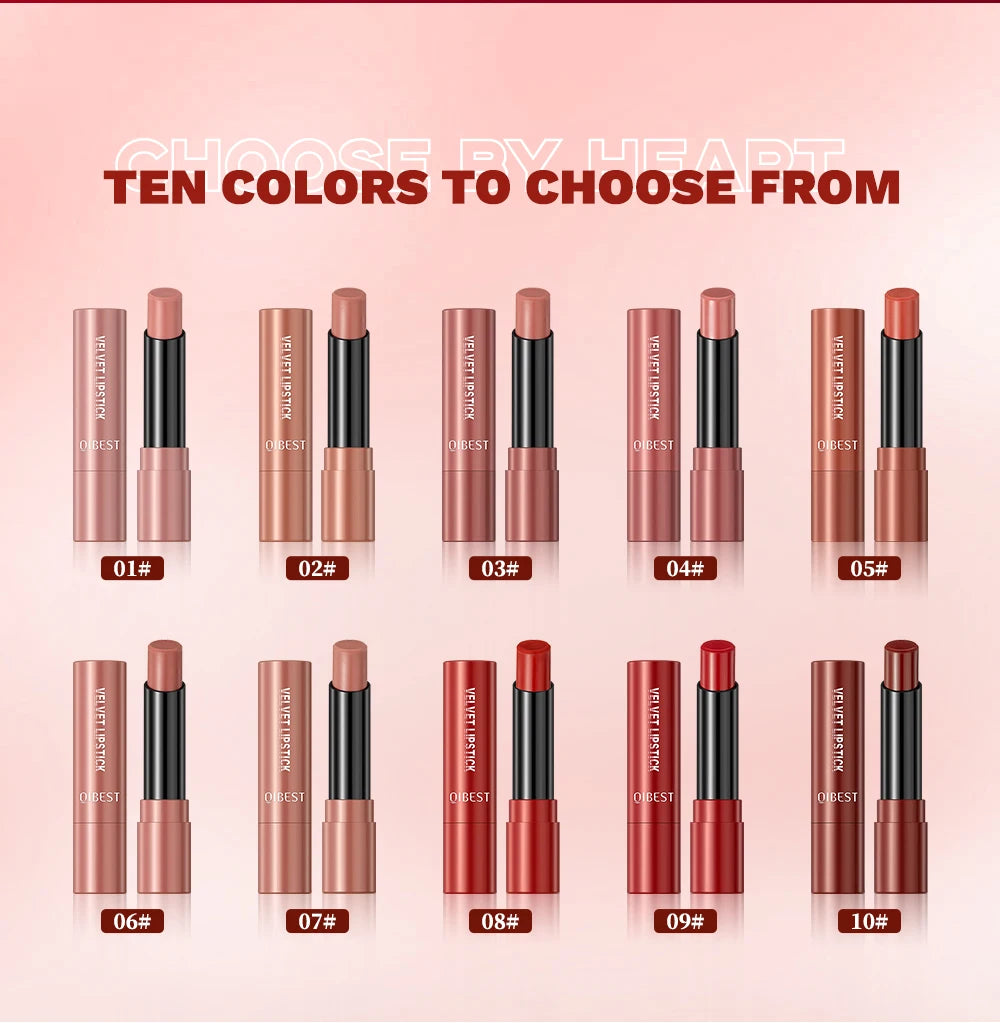 QIBEST Nude Lipstick Matte Lip Gloss High Pigment Makeup Classic Sexy Lipgloss Non-Stick Cup Long Lasting Red Lip Tint Cosmetics