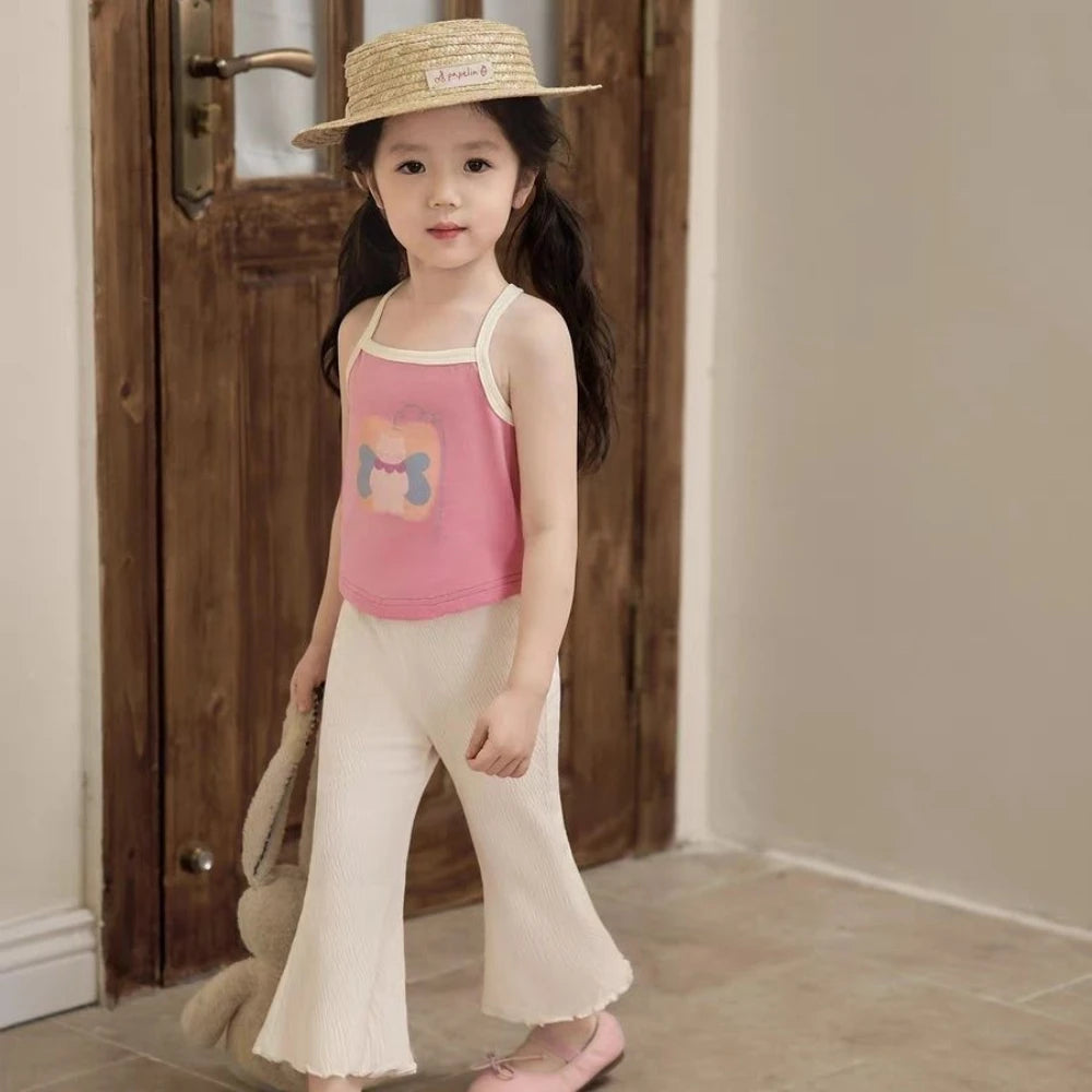 Bear Leader 3-7 Years Summer Korean Version Plain Girls Clothes Striped Printed Flared Pants Easter Casual Children's Clothing