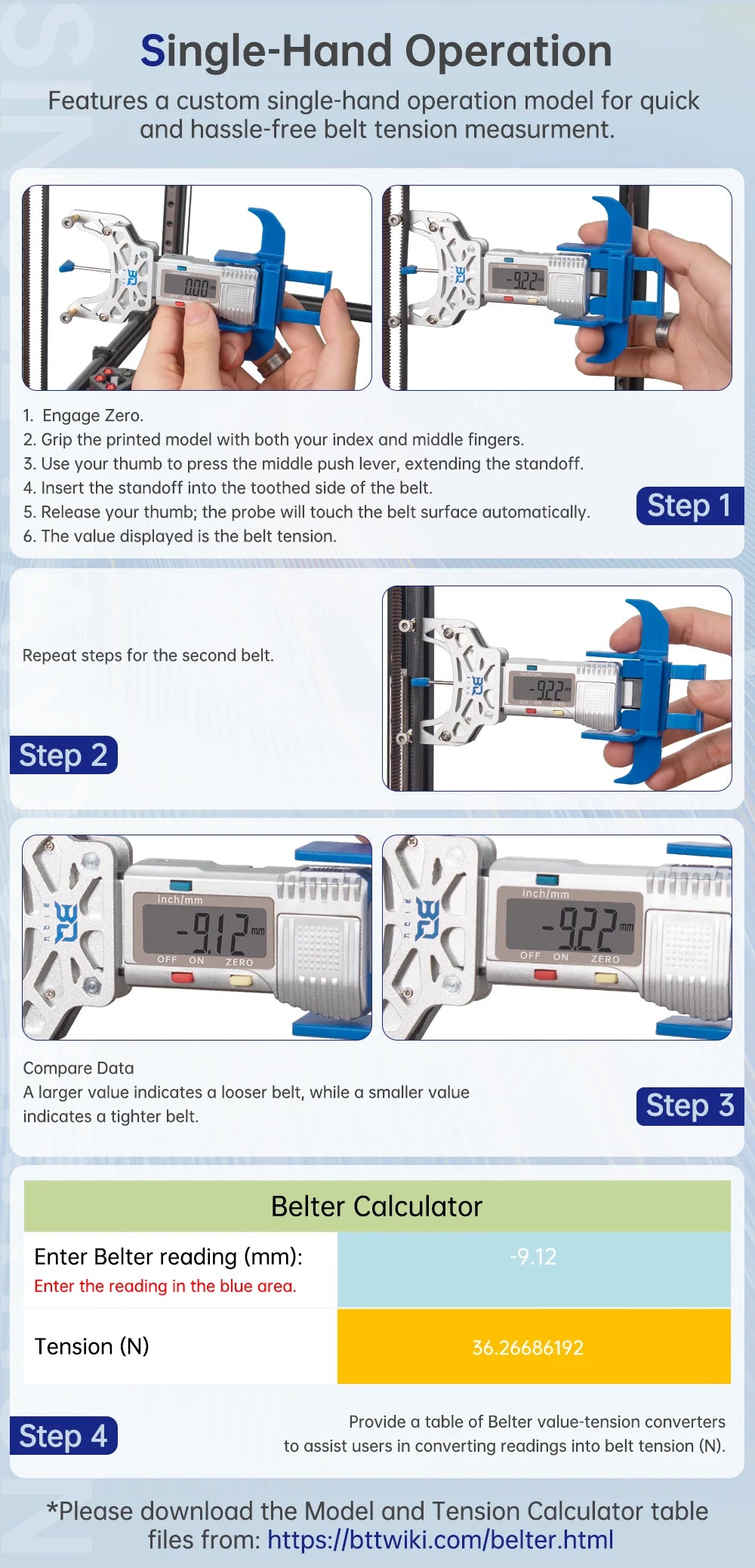 BIGTREETECH Belter High Precision Belt Tension Tool Digital Display User Friendly for VoronV2.4 Vzbot FDM 3D Printer Accessories
