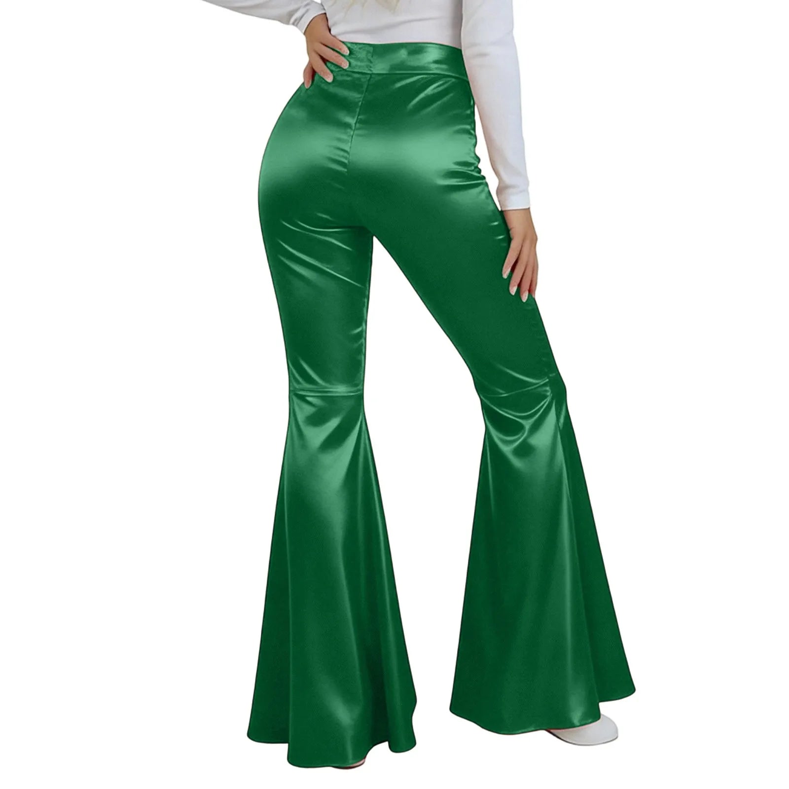 Women's Sequin Flared Pants High Waist Shiny Disco Party Trousers Loose Fit Dance Club Stretchy Bell Bottom Wide Leg Trousers