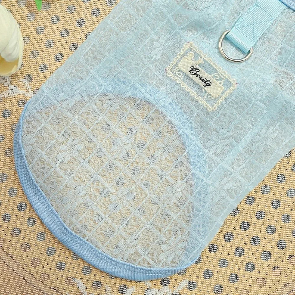 Thin Mesh Dog Cooling Vest Flying Sleeves Sun Protection Cat Sunscreen Vest Breathable Flower Print Dog Summer Clothes