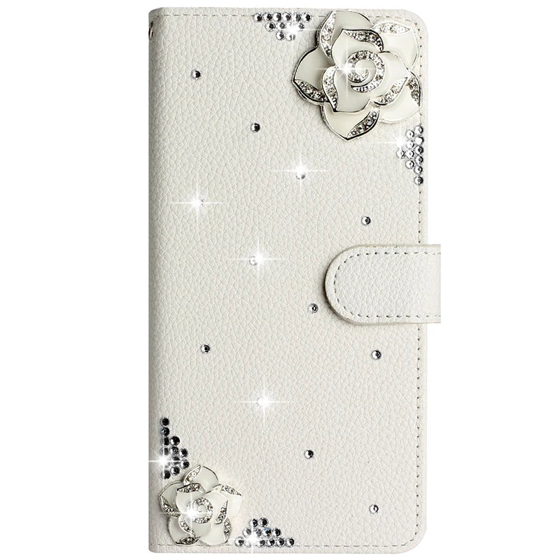 Flash Drill Small Flower Wallet Luxury Glitter Case For iPhone 17 ProMax Air 16 E Pro 15 14 Plus 13 12 Mini 11 Pro Max Cover