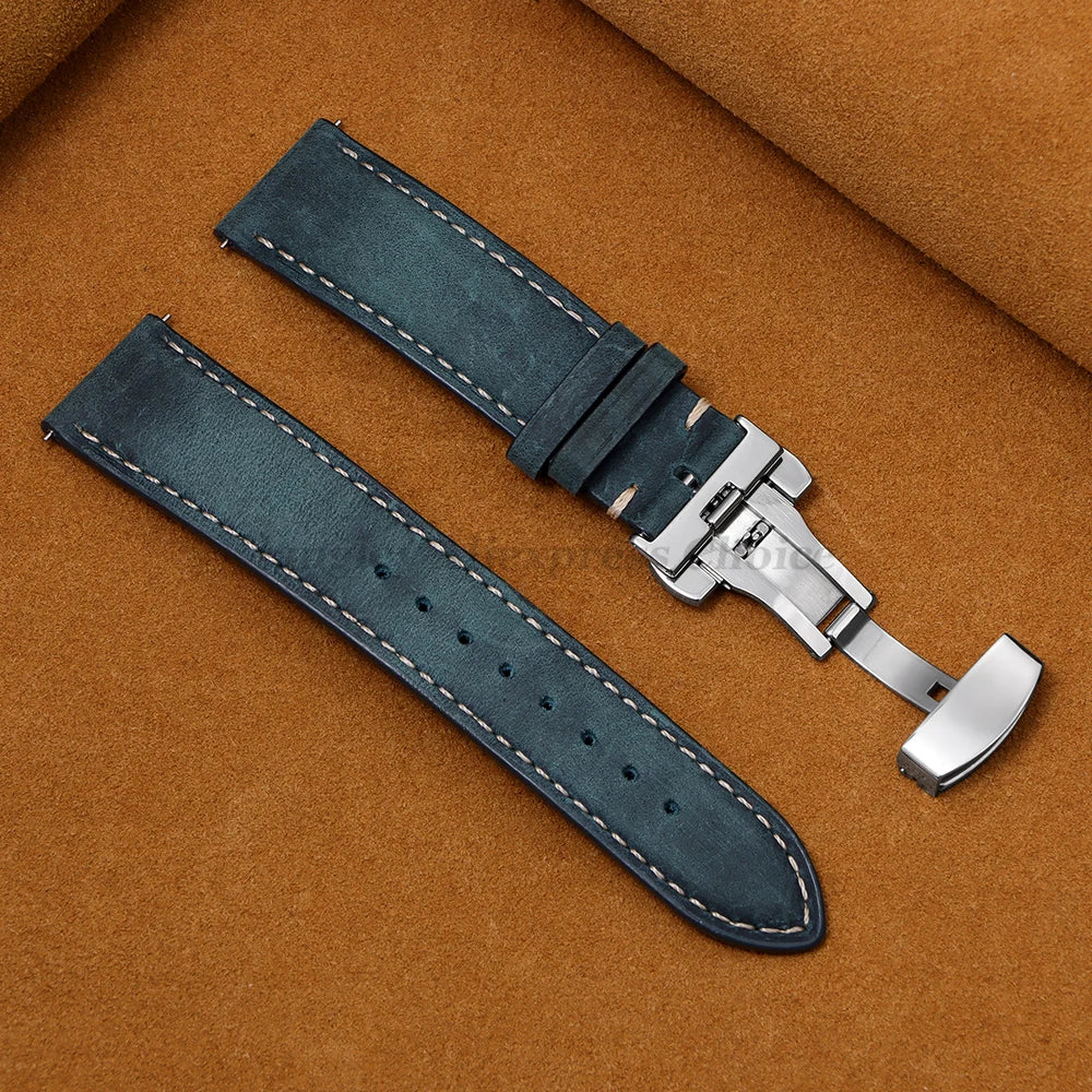 Genuine Calfskin Leather Watchband for Seiko for Omega Business Watch Band 14/16/18/20mm 22mm Butterfly Buckle Stitching Straps