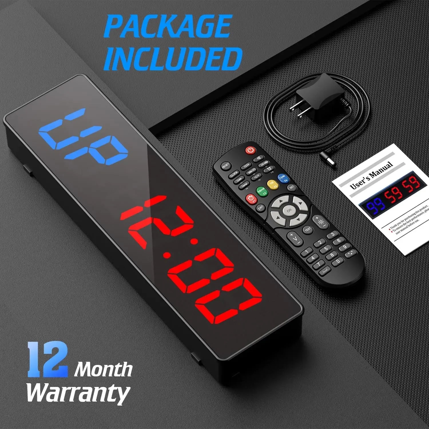 Gym Timer Interval Workout Clock 2" LED Digit with Remote 12.6"x 3.5" Count Fitness Timer Clock Upgraded Workout Timer for Gym