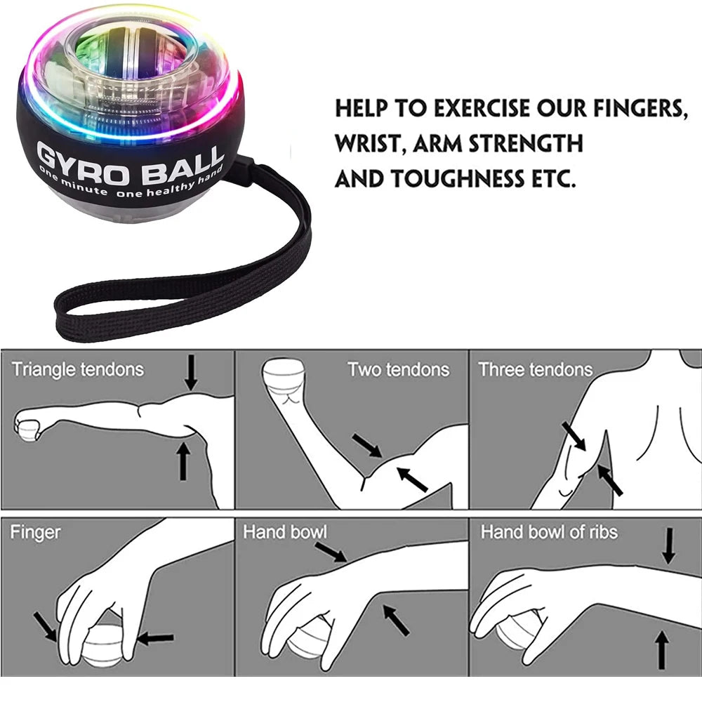 LED Wrist Ball Centrifuge Gyro Wrist Press Automatic Start Range Gyro Ball Arm Hand Muscle Strength Forearm Trainer Fitness Equi