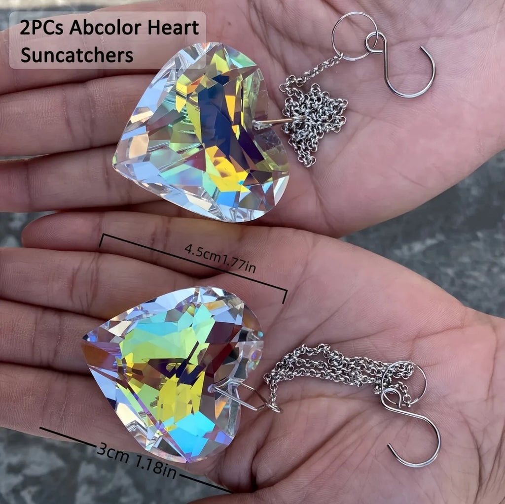 2pcsheart-shaped crystal sun traps, a rainbow-making device for Windows, and a hanging garden sun trap with glass prisms, suitab