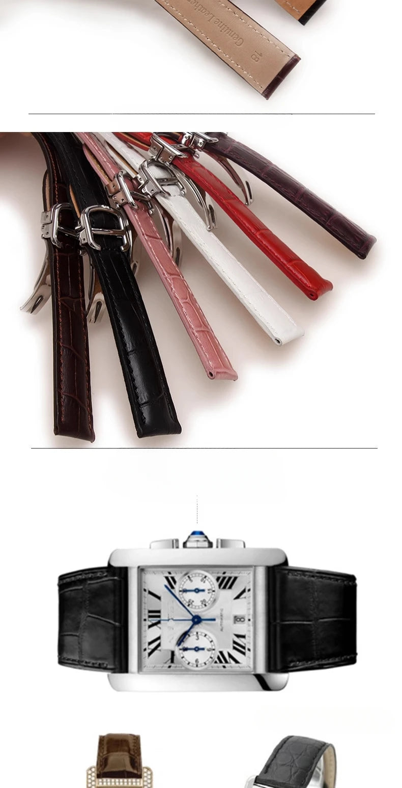Genuine Leather Watch Strap for Cartier Tank London Solo Men's and Women's 16 18 20 22 25mm Flat Interface Folding Buckle Band