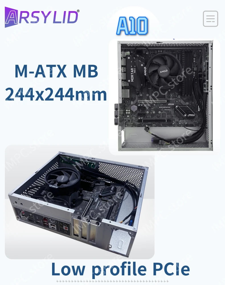 A10 7.3L M-ATX Chassis A4 HTPC Portable Half-Height Graphics Card Computer PC Support PCIe 2.5' SSD Drive Mini Flex PSU Case