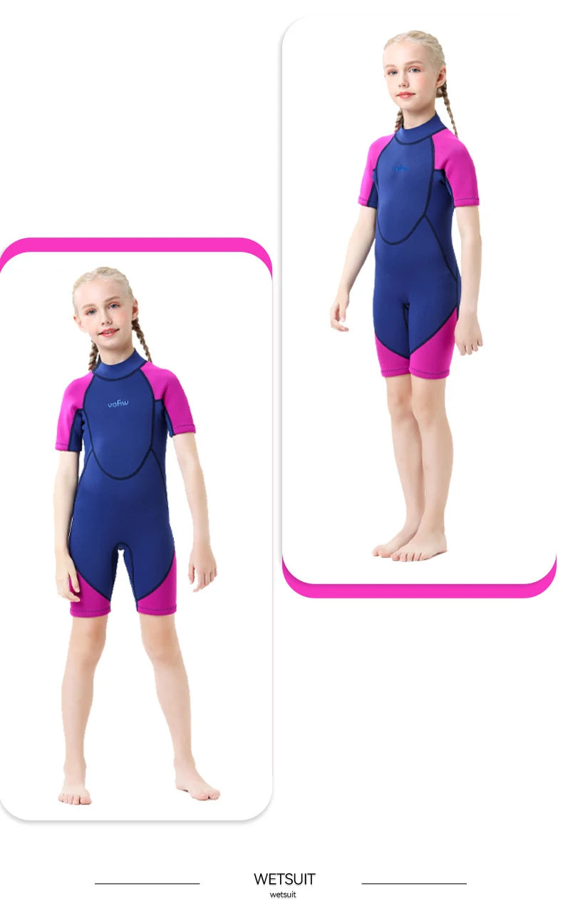 Children's 2mm 3mm Neoprene Wetsuit One-piece Long Sleeve Diving Suit Cold Proof Sunscreen Surfing Swimming Snorkeling Swimsuit