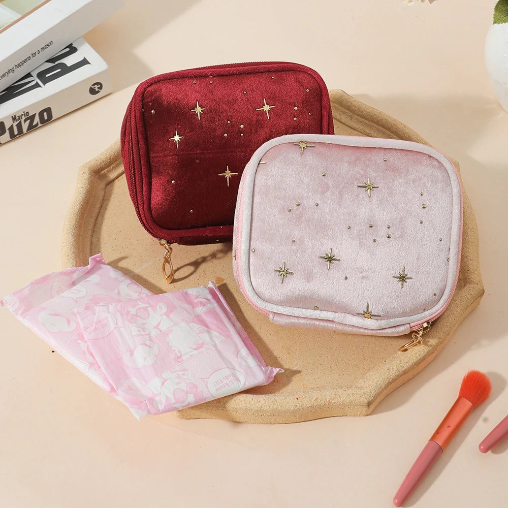 Mini Square Makeup Bag Women Portable Cosmetic Pouch for Lipstick Earphones Sanitary Napkins Storage