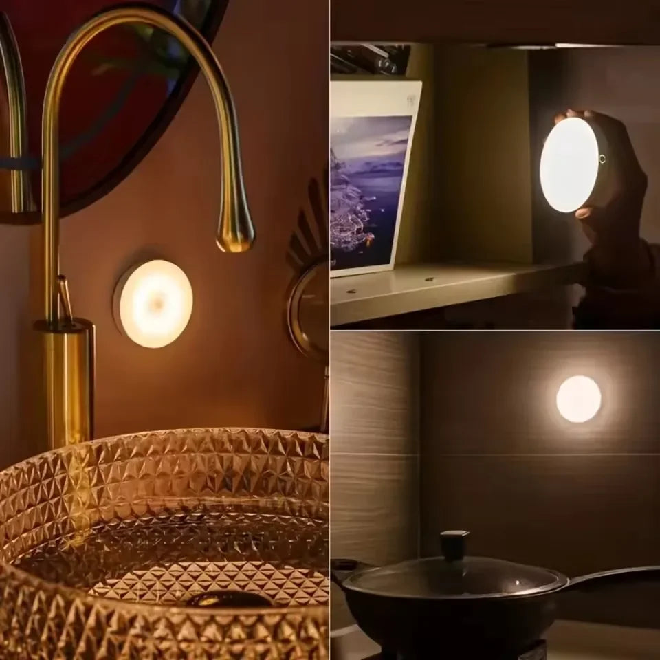 Mini LED Touch Sensor Night Lights USB Rechargeable Kitchen Bedroom Magnetic Base Wall Light Round Portable Dimming Night Lamp