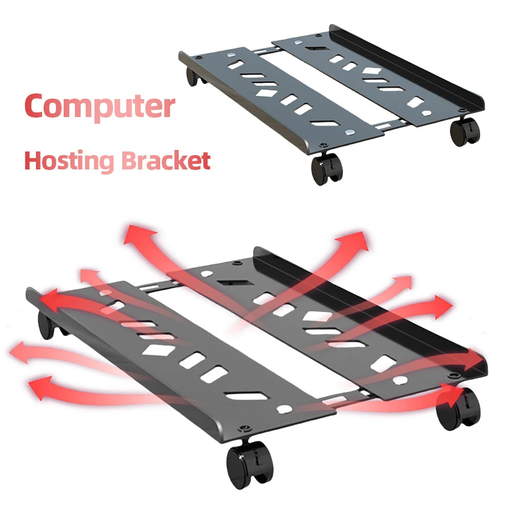 Heavy-Duty PC Tower Stand with Caster Wheels Adjustable PC Tower CPU Holder Steel Desktop Stand PC Riser Office Desk Accessories