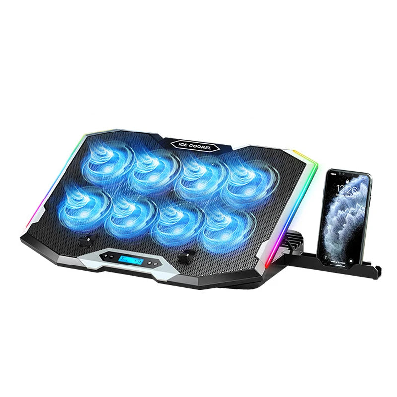 ICE COOREL Gaming RGB Laptop Cooler 12-18 Inch Led Screen Laptop Cooling Pad 3500 RPM 8 fans 2 USB Ports Notebook Cooler Stand