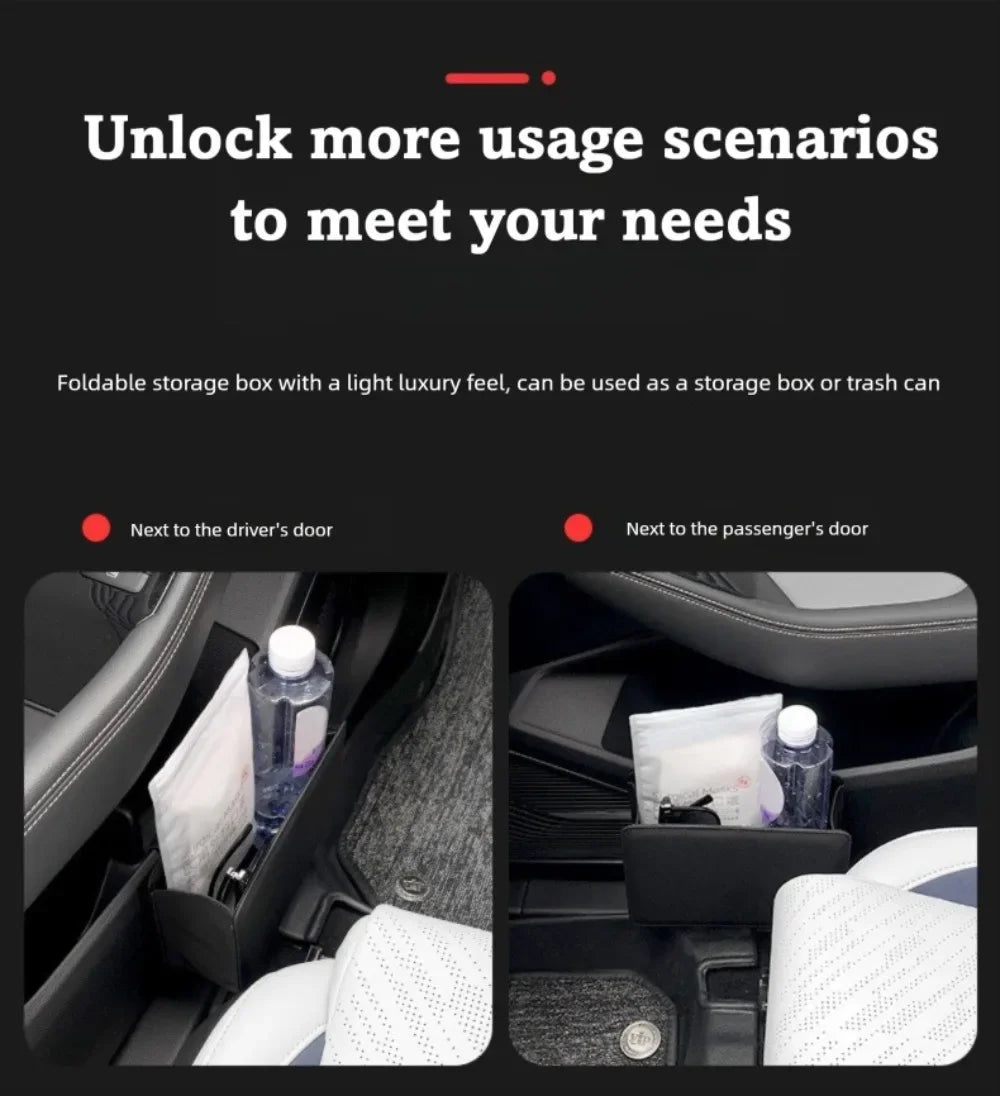 Multifunctional Car Trash Bin PU Leather Solid Color Seatback Hanging Storage Box Foldable Structure Car Door Storage Box